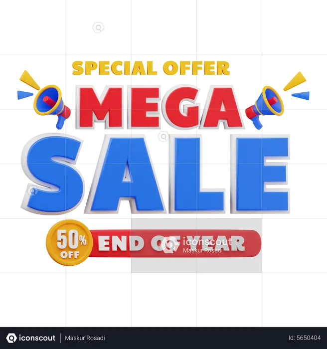 50 Percent Mega sale  3D Illustration