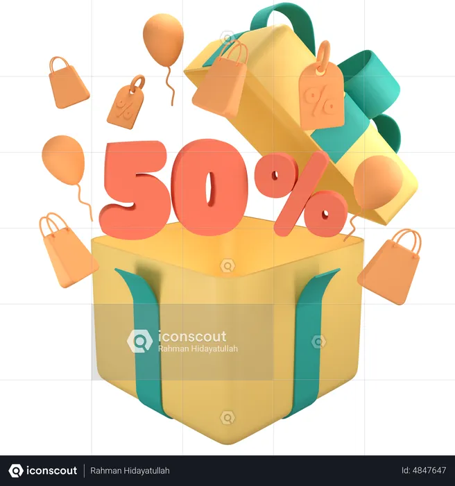 50 Percent Off Gift Box  3D Icon