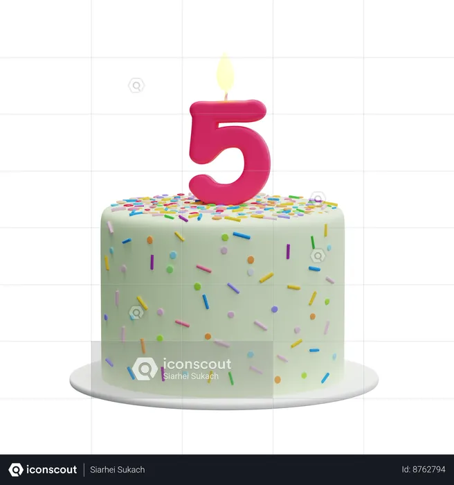 5th Birthday Cake  3D Icon