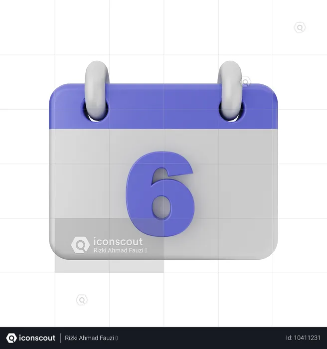 Calendário de 6 datas  3D Icon