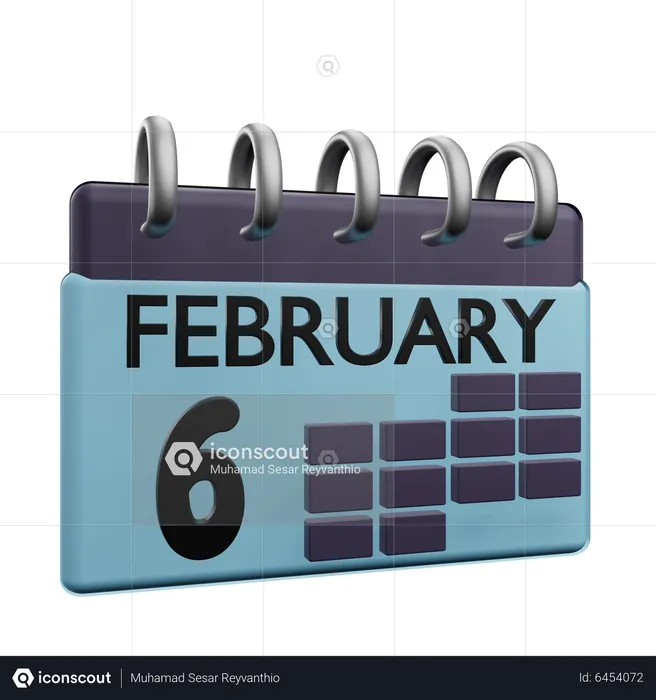 6 February Calender  3D Icon