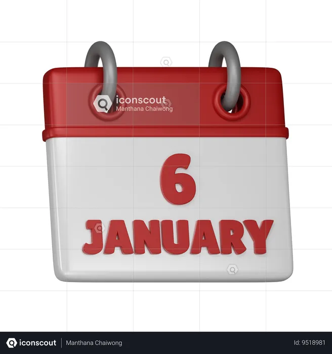 6 January  3D Icon