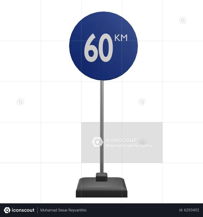60 Km Sign  3D Icon
