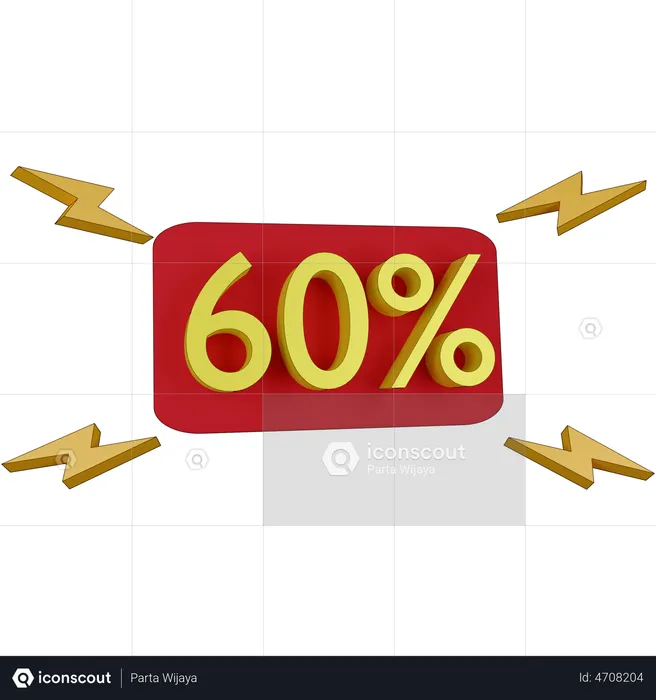 60 Percent Discount Tag  3D Illustration