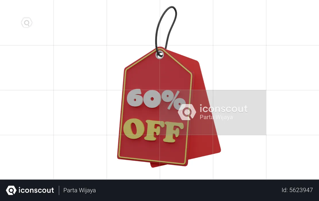 60 Percent Discount Tag  3D Icon