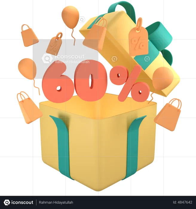 60 Percent Off Gift Box  3D Icon