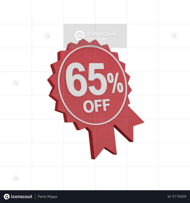 65 Percent Discount Badge  3D Icon