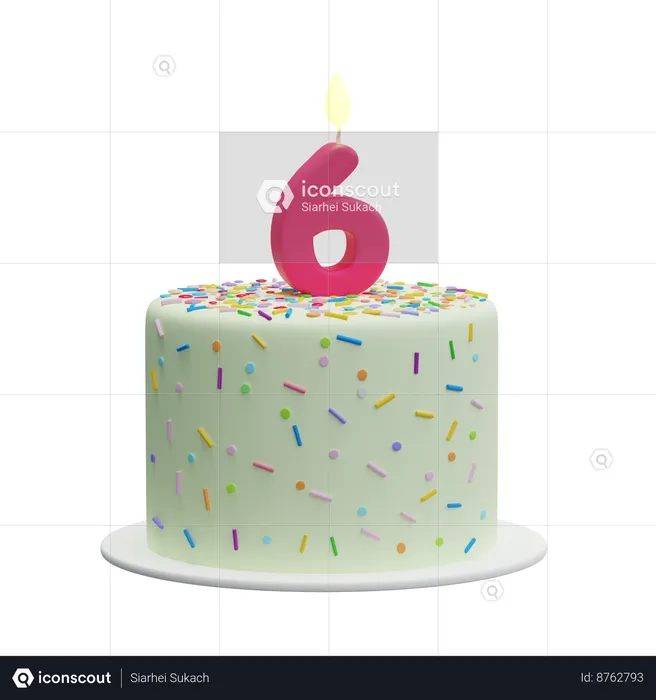 6th Birthday Cake  3D Icon