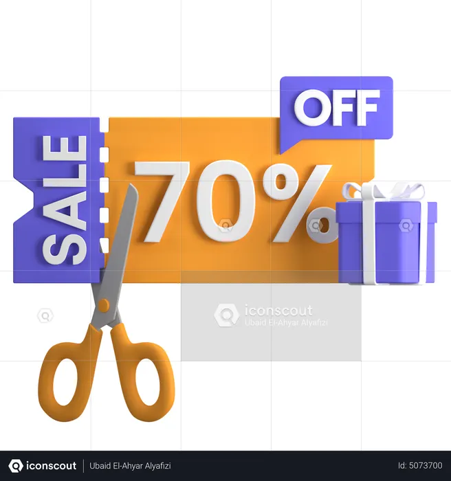 70 Percent Discount Coupon  3D Icon