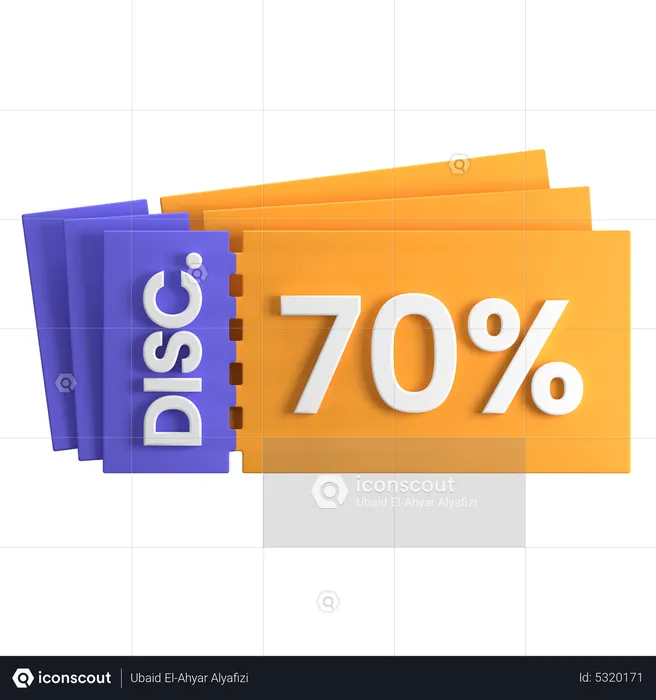 70 Percent Discount Coupon  3D Icon