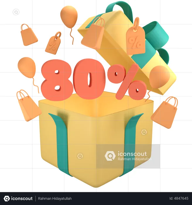 80 Percent Off Gift Box  3D Icon