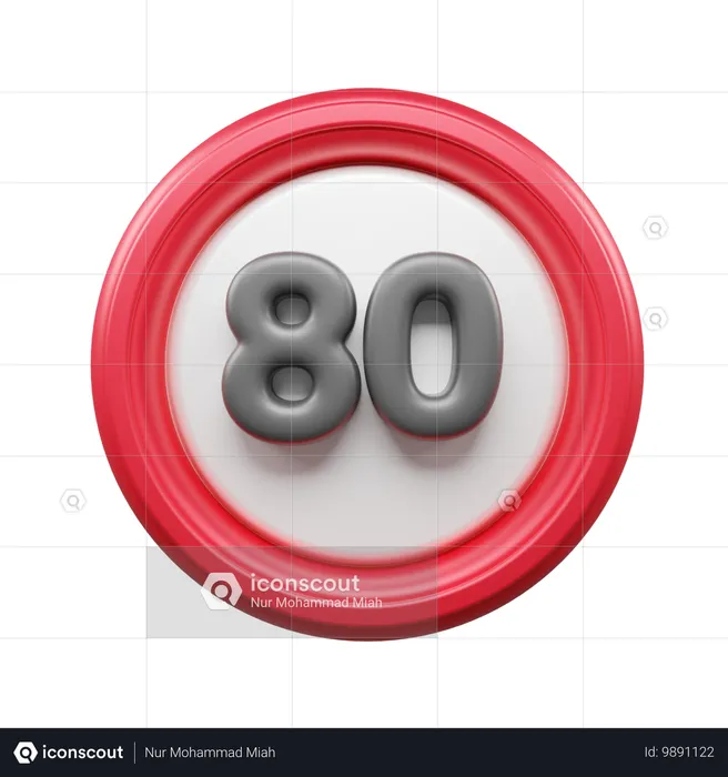 80 Speed Limit  3D Icon