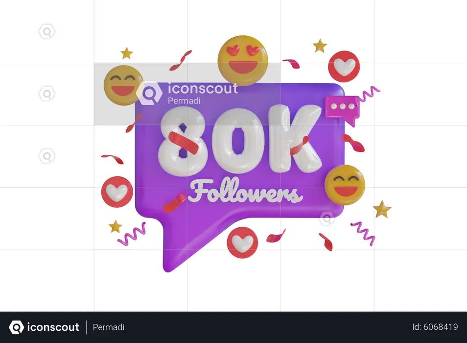 80k Followers  3D Icon