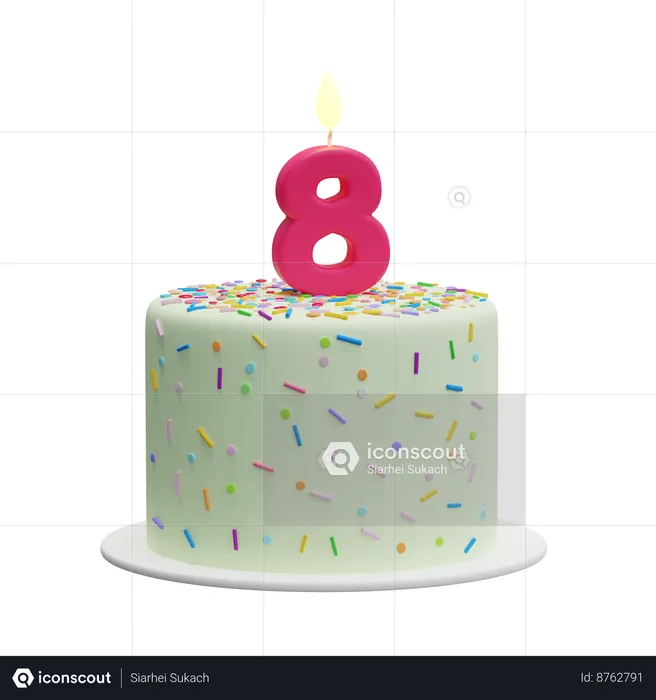 8th Birthday Cake  3D Icon