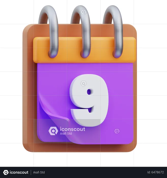 9 Date Calendar  3D Icon