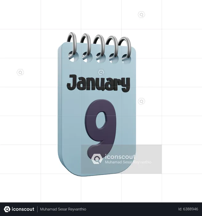 9 January Calender  3D Icon