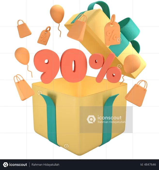 90 Percent Off Gift Box  3D Icon