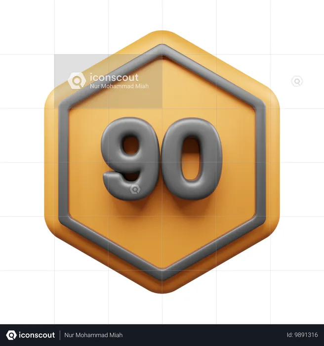 90 Speed Limit  3D Icon