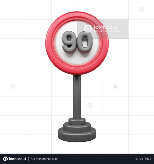 90 Speed Limit  3D Icon