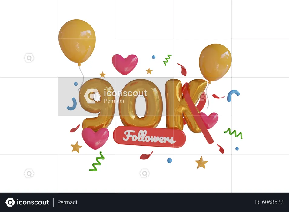 90K Follower  3D Icon