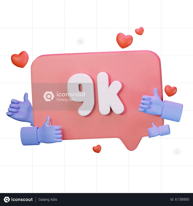 9K Love Like Followers  3D Icon