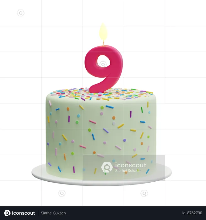 9th Birthday Cake  3D Icon