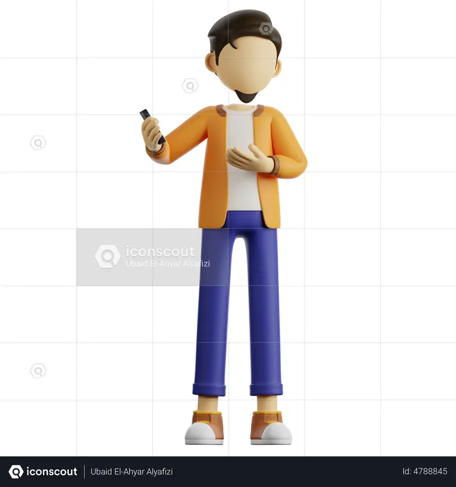 A Man Holding A Smartphone  3D Illustration