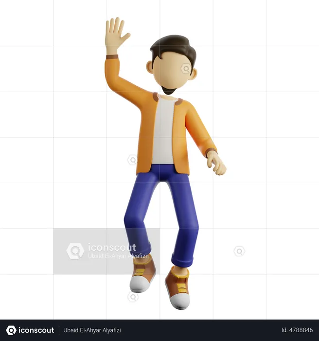 A Man Jumps Raising His Hand  3D Illustration