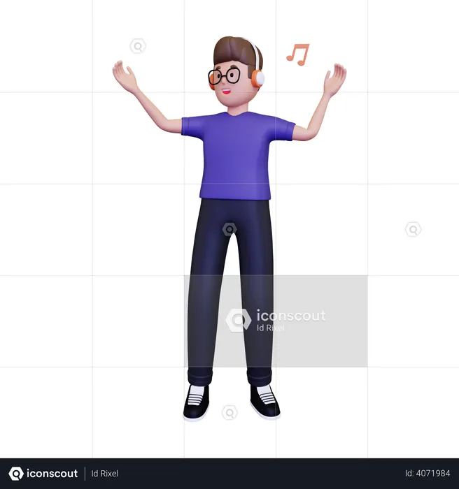 A man listening to music using headphones  3D Illustration