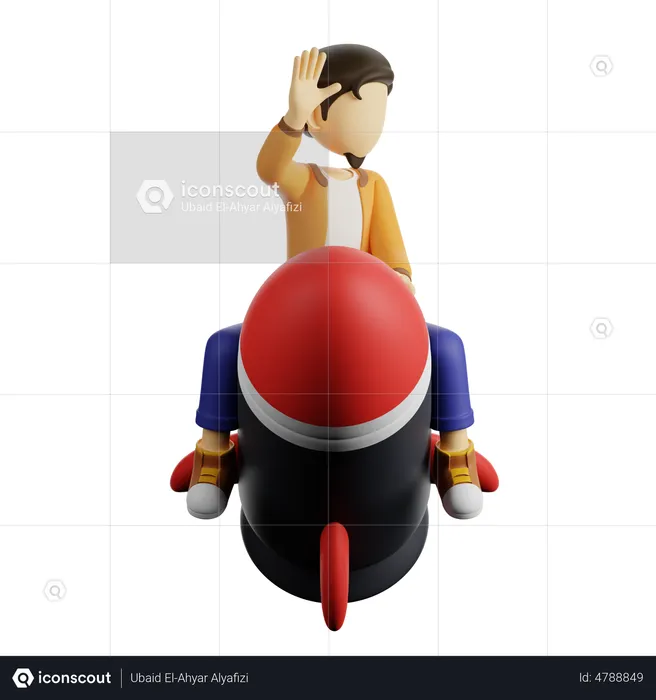 A Man on A Rocket  3D Illustration