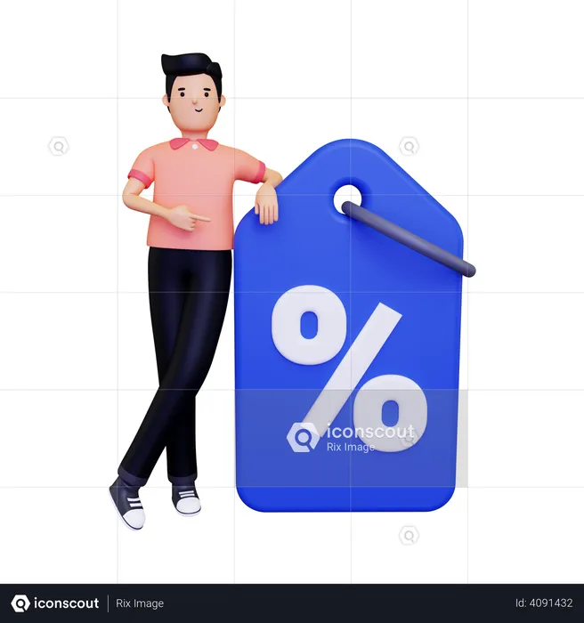 A man showing a discount tag  3D Illustration