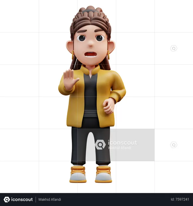 A Stylist Girl Standing With A Stop Hand Gesture  3D Illustration
