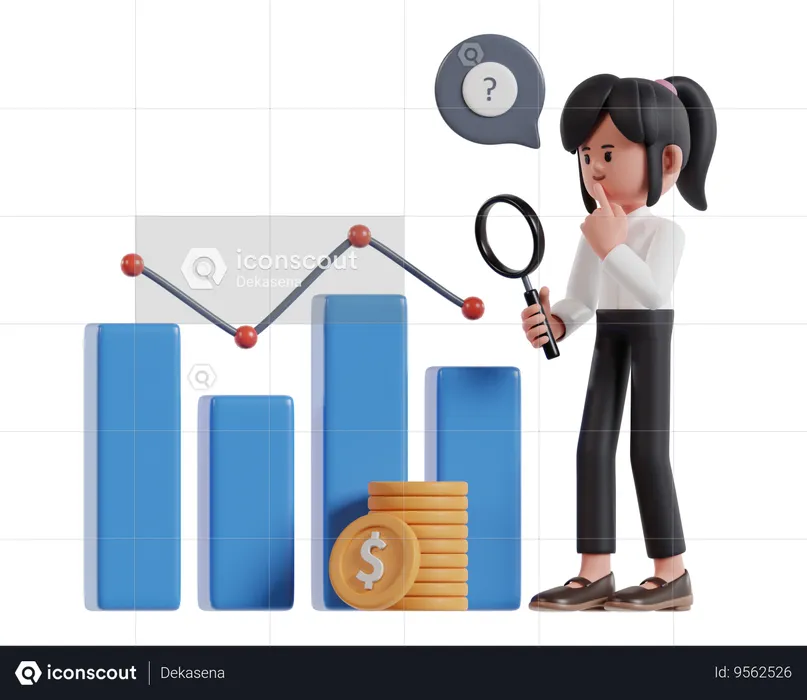 A Woman Holding A Magnifying Glass Is Analyzing The Market  3D Illustration