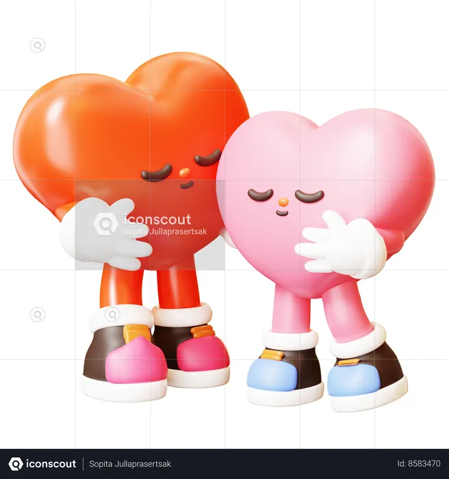 Abraço de personagem de dois corações  3D Illustration