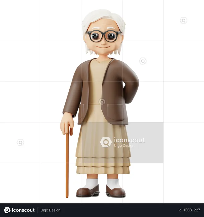 Abuela sosteniendo un palo  3D Illustration