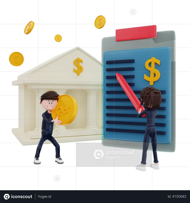 Contrat de prêt bancaire  3D Illustration