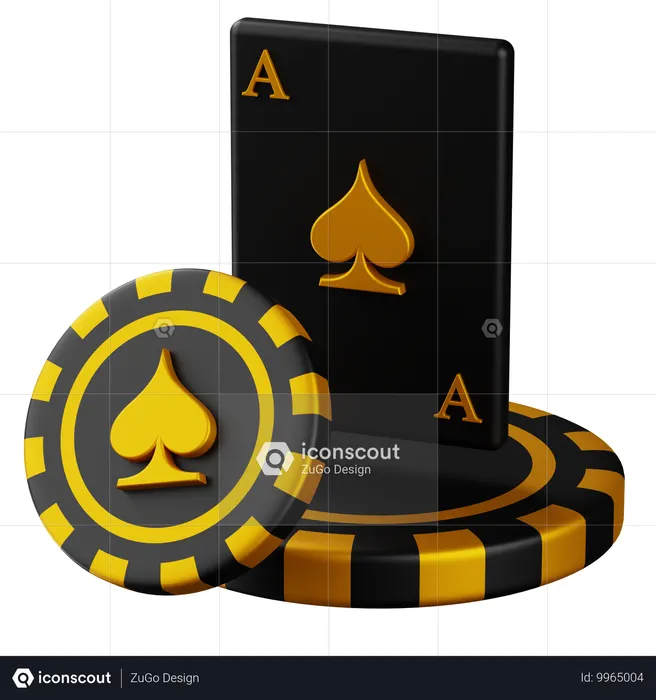 Ace Card Spade with Chip  3D Icon