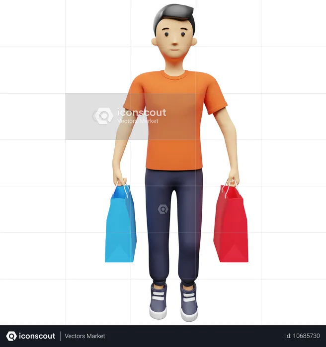 Acheteur portant des sacs de courses  3D Illustration