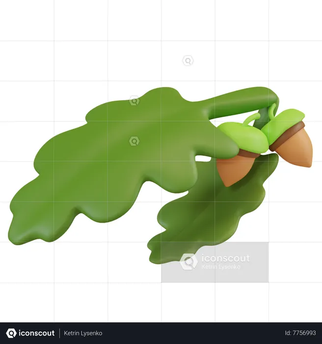 Acorn with leaves  3D Icon