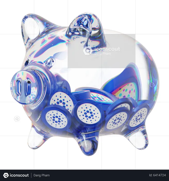 Ada Clear Glass Piggy Bank With Decreasing Piles Of Crypto Coins  3D Icon