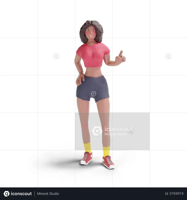 Adolescente afroamericana apuntando hacia arriba  3D Illustration