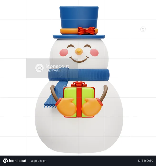 Adorable Snowman Holding A Gift  3D Icon