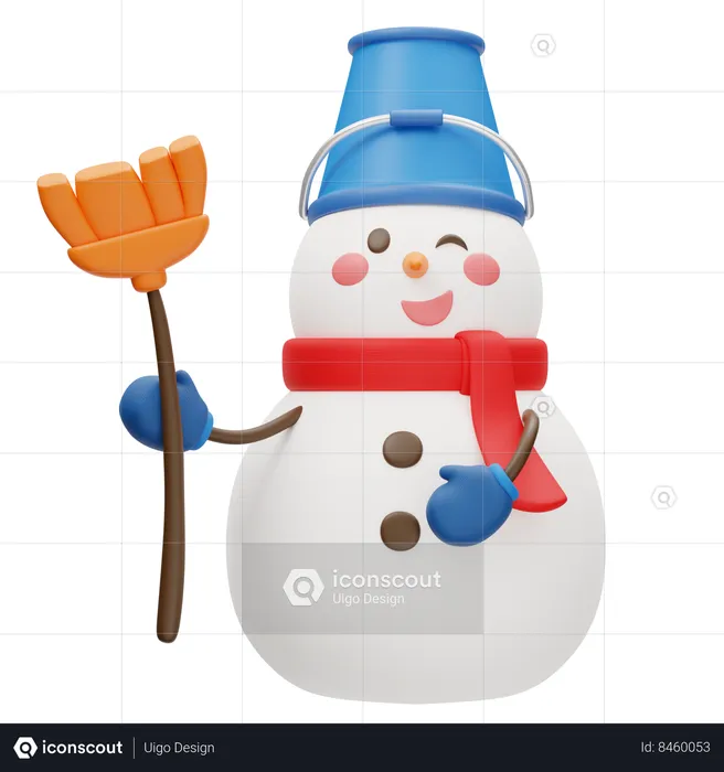 Adorable Snowman With Broom  3D Icon