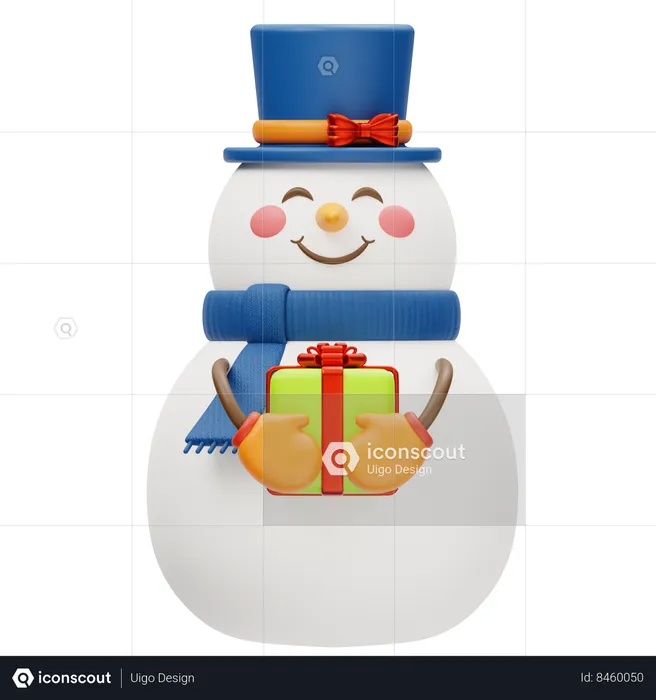 Adorável boneco de neve segurando um presente  3D Icon