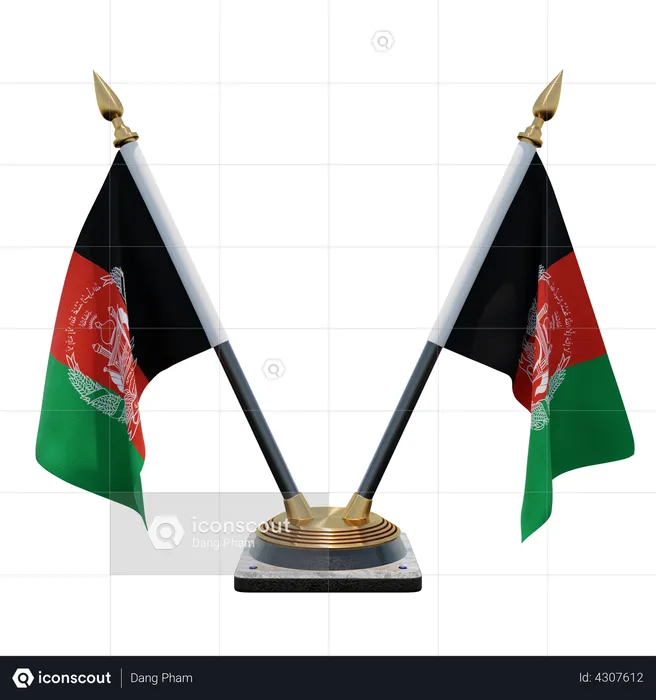 Afghanistan Double Desk Flag Stand Flag 3D Illustration
