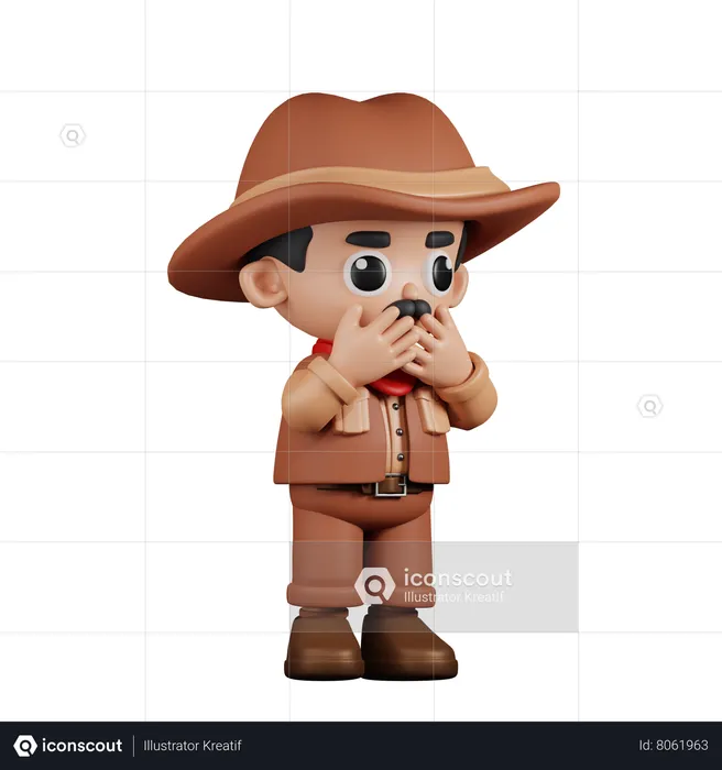 Afraid Cowboy  3D Illustration