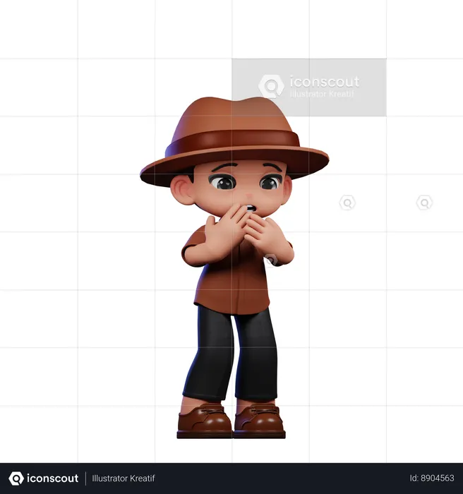 Afraid Cute Detective  3D Illustration