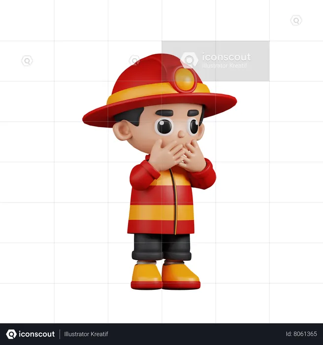 Afraid Fireman  3D Illustration