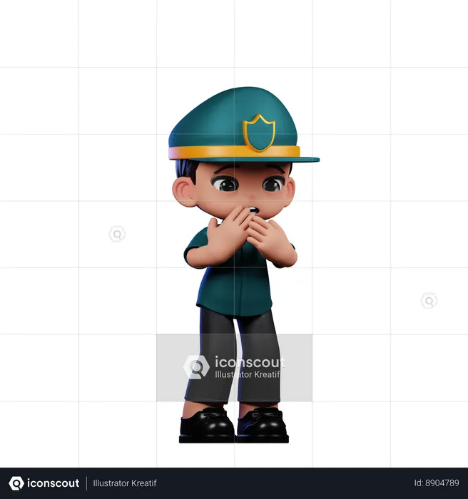 Afraid Policeman  3D Illustration