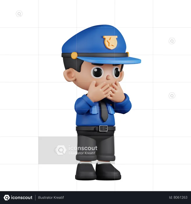 Afraid Policeman  3D Illustration